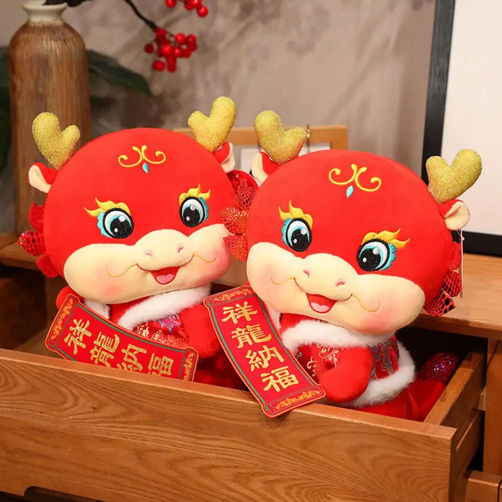 

Плюшевая кукла дракон талисман плюши китайские зодиаки мягкие куклы с благословением баннеры новый год искусственный декор для 2024