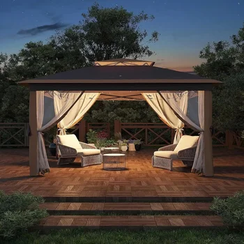 Gazebo pop-up 11x11 con zanzariera, tettoia da esterno facile installazione, resistente all'acqua e ai raggi UV - Colore kaki 1