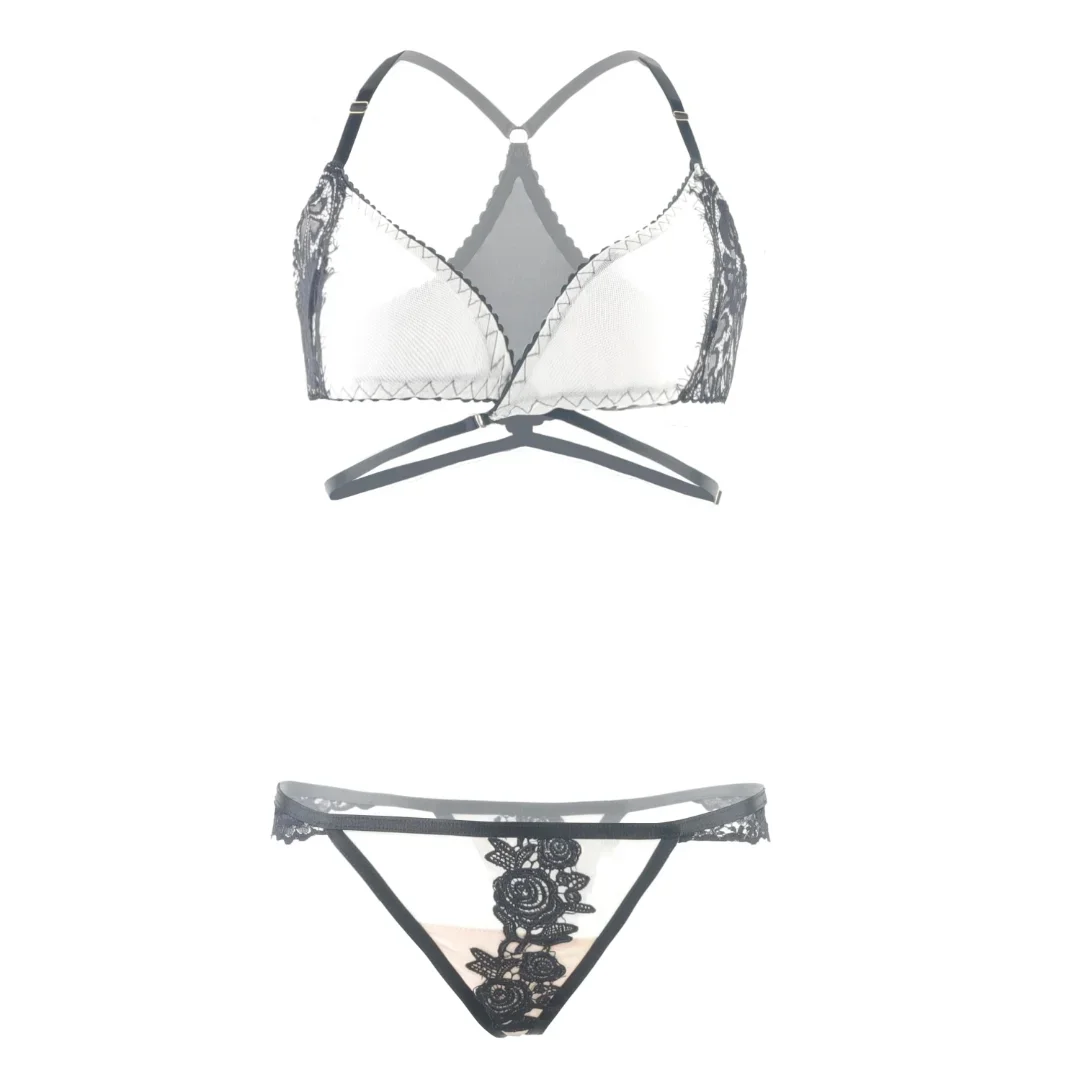 

Женское нижнее белье из 2 предметов, Кружевная комбинация, сексуальный бюстгальтер с V-образным вырезом и трусики