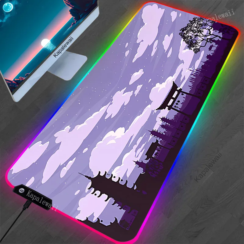 

Inari Torii RGB Gaming Mouse Pad LED Backlit Deskpad Keyboard Desk Mat Purple Forest Mousepad Gamer XXL Big Mausepad 100x50cm