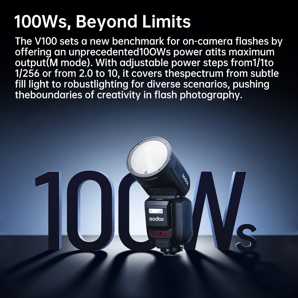 Godox V100 온카메라 플래시 라이트 100Ws TTL HSS 라운드 헤드 무선 전송 스피드라이트 (캐논, 니콘, , 후지, 올림푸스용)