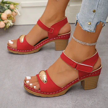 Women's Fashion Sandals Summer New Coarse Heel Leisure Comfortable Retro Outdoor Beach Cool Pumps Open Toes Elegant Sandals