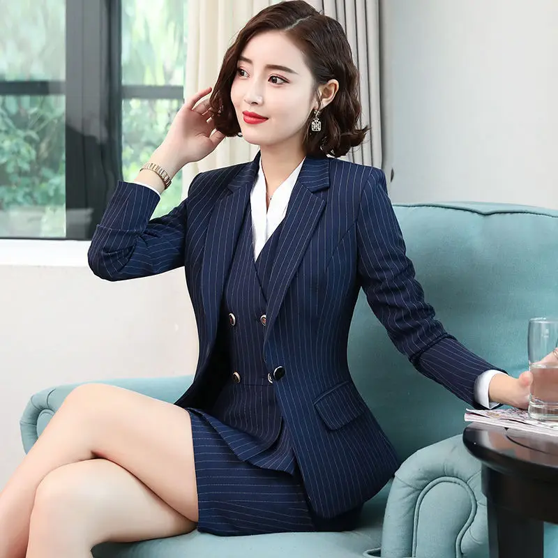 828 Business Suit Women's Long Sleeve Hotel Workwear Waistcoat Workwear Fashion Striped Suit Elegant Formal Clothes