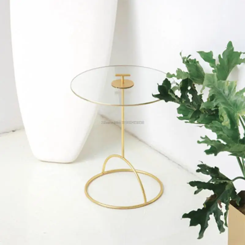 Simple Household Golden Round Table Tempered Glass Small Coffee Table Electroplating Process Movable Sofa Side