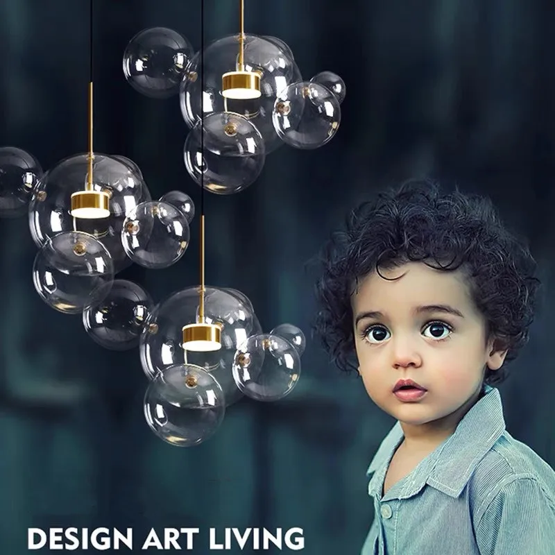 Modern Art Deco Glass Bubble Chandelier Living room Droplight for Children Dining room Bar Indoor Decor Light Fixture