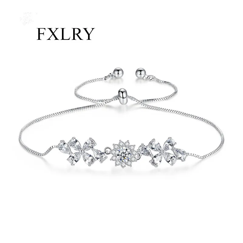 

FXLRY роскошный белый цвет/многоцветный микро проложенный кубический циркон простой Регулируемый цветок браслет для женщин вечерние ювелирные изделия