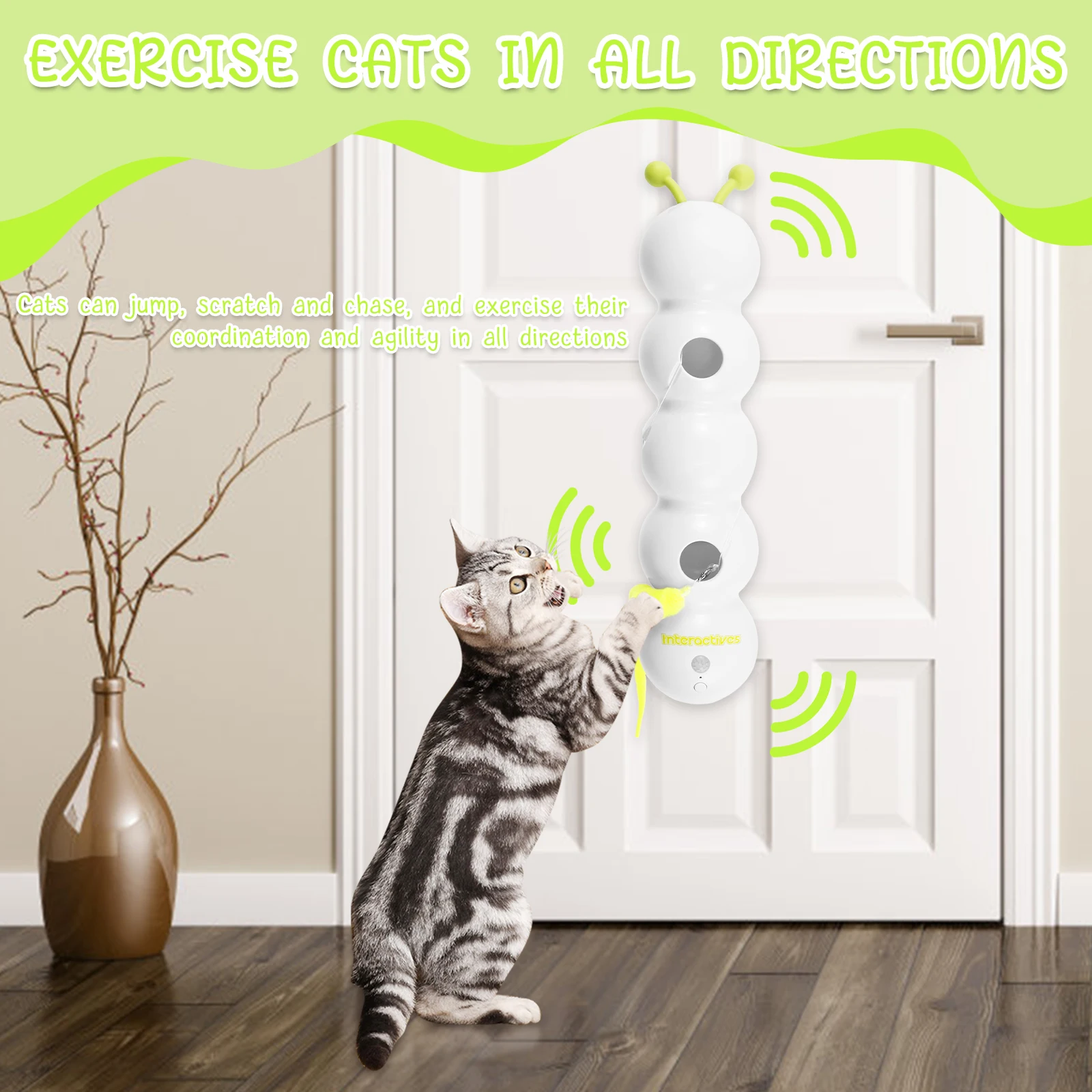Interactive Cat Toy Rechargeable Caterpillar Teasing Cat Stick Toy with Suction Cup Bite Resistant Smart Cat Toy Pet Supplies
