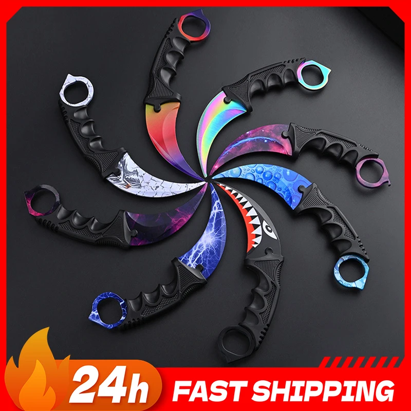 24 Estilos de Facas Karambit de Aço Inoxidável Fundido de Precisão, Modelo de Segurança para Exterior, Facas de Garra para Cosplay, Brinquedos Colecionáveis para Meninos