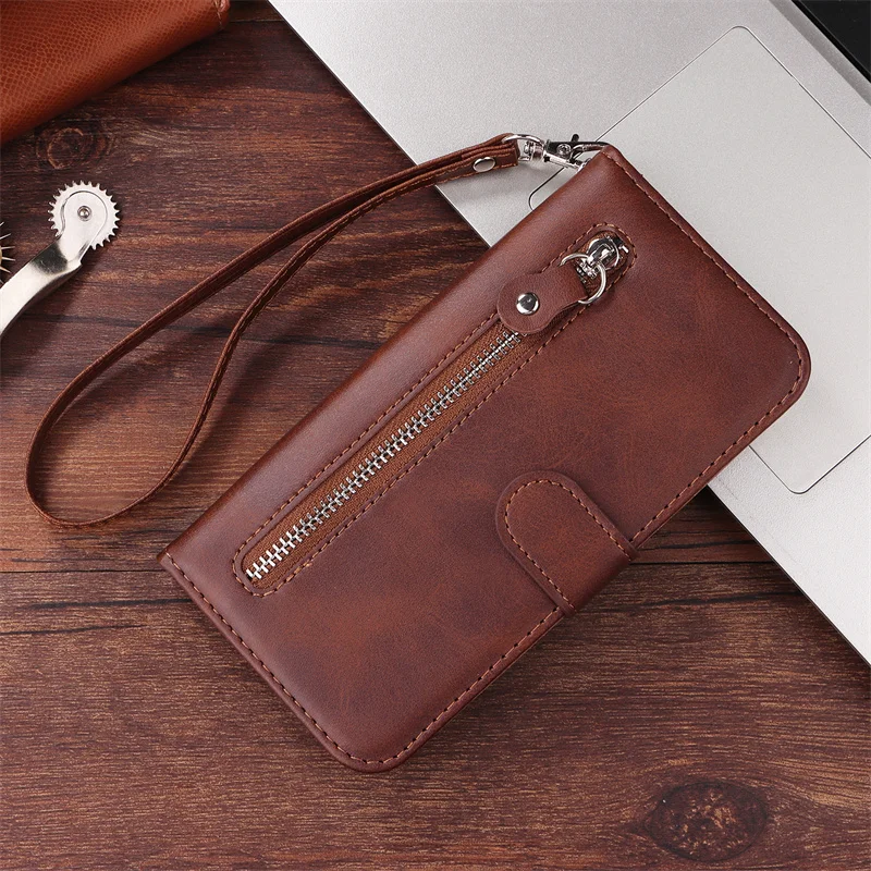 Elegant PU Leather Zipper Wallet Case with Card Slots and Stand Feature