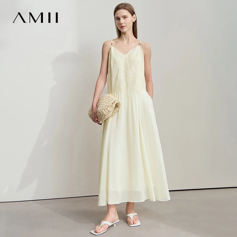 AMII Minimalism Luxury Dress 2025 Floral Texture Camisole Dress Pattern  Pearl Vocation Beach Dress Women Clothing 12542260 - AliExpress 200000345
