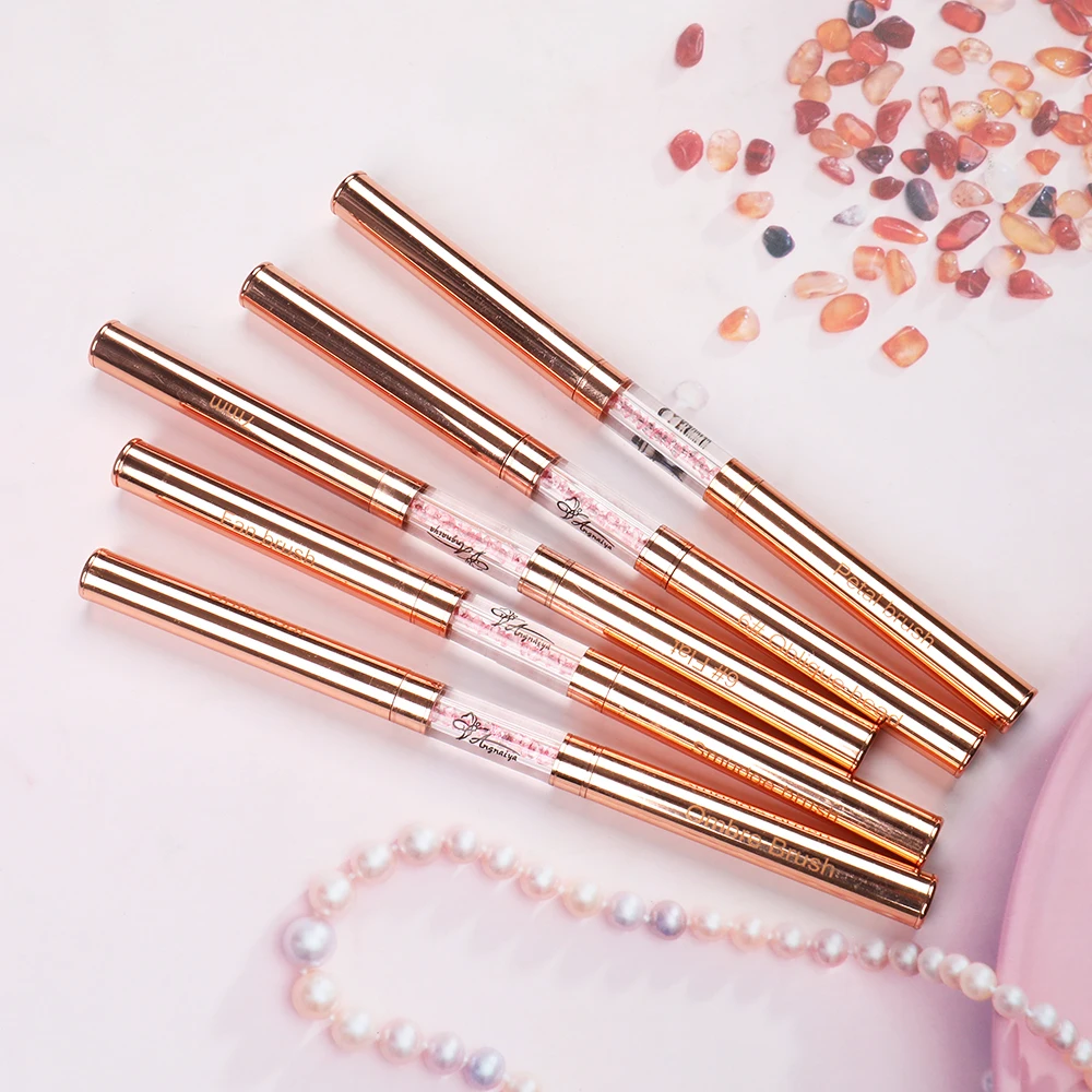 ANGNYA Double Head Nail Brush Gold Nail Art Brush Shadow UV Gel Nail Brushes For Manicure Products Painting Drawing Line Pen 5