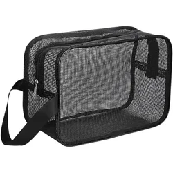 Portable Mesh Shower and Toiletry Organizer Bag (Black - S)