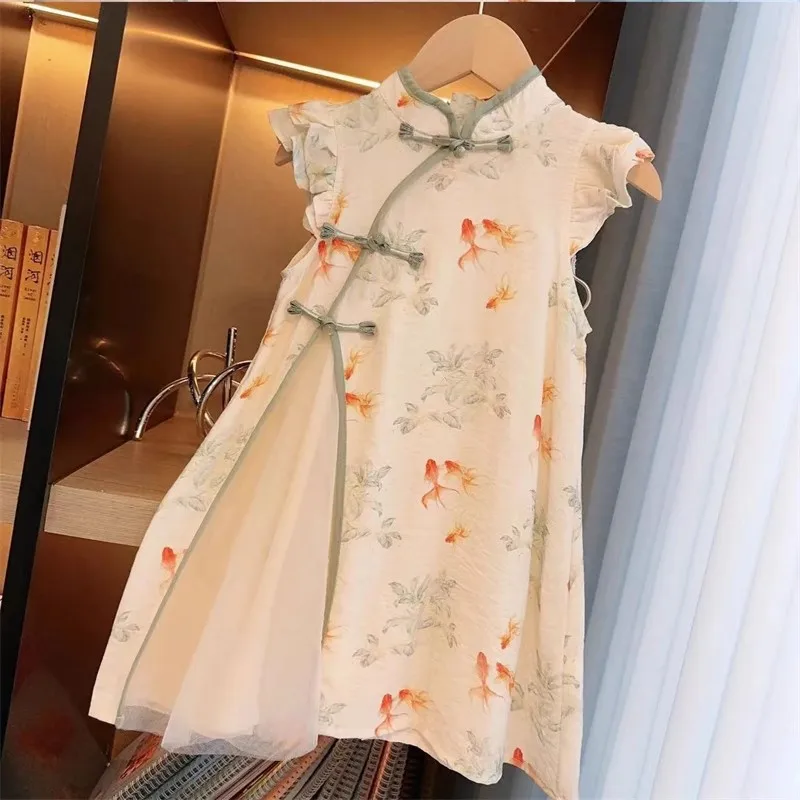 

2024 Girls Dress Summer New Childrens Fashion Design Sense Gentle temperament Childrens Tank Top Dress