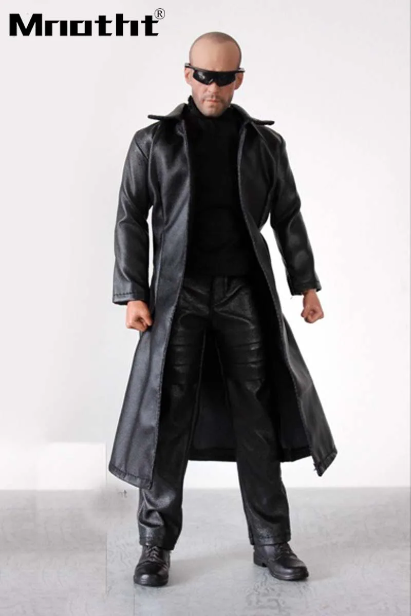 

1:6 Scale Male Soldier Black Leather Coat with Pants Shoes for 12inch Action Figures Without Head Sculpt Body m5