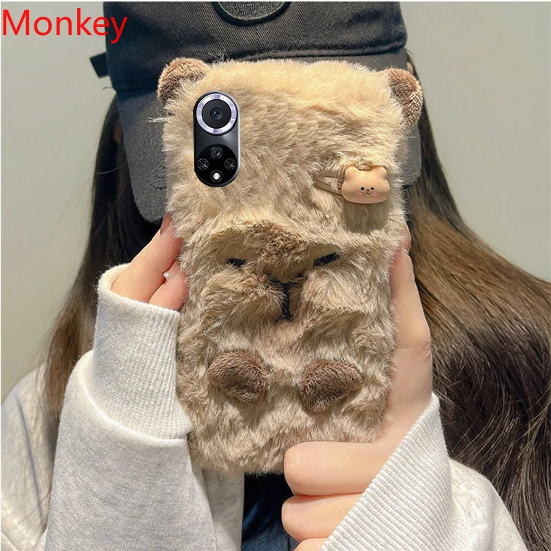 Ins Korean Cute 3D Capybara Soft Case For Huawei Nova 11i 10 9SE 8i 7i 3i 5T P50 P40 P30 P20 Mate 20 Y9S Furry Fluffy Fur Cover 2