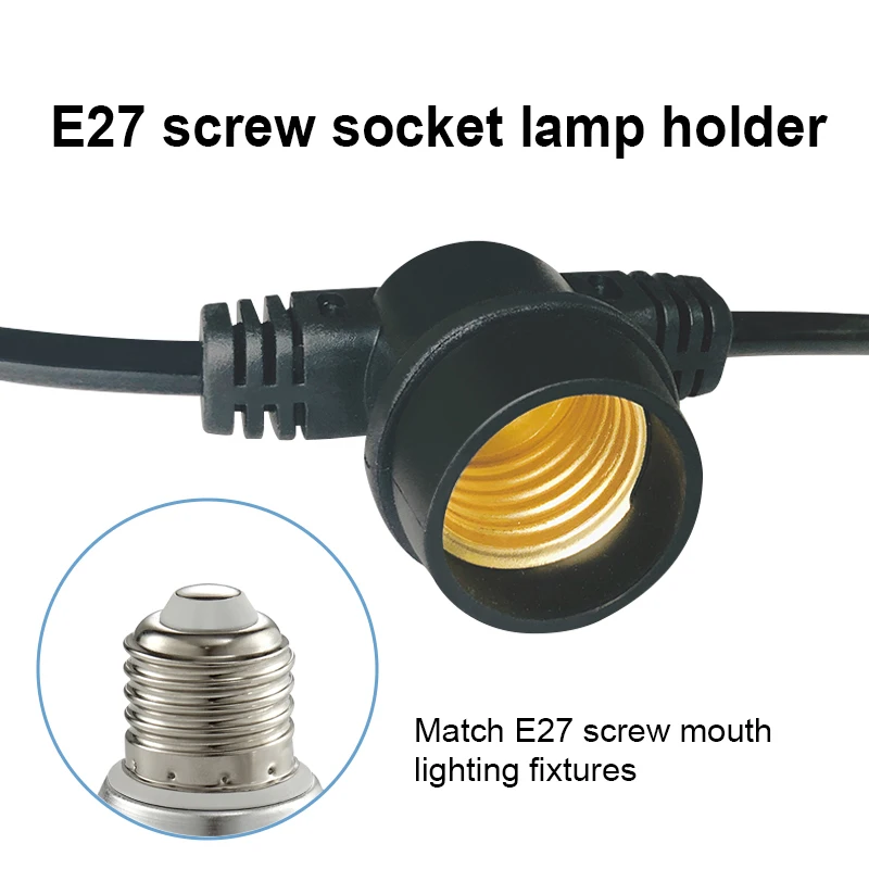 Black 3M US plug Power Cable with 2pcs E27 lamp holders Power Supply Wire Extension Cord