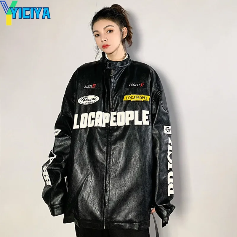 

YICIYA jacket coats bomber women new in outerwear leather varsity baseball jackets vintage american oversize motorcycle coat