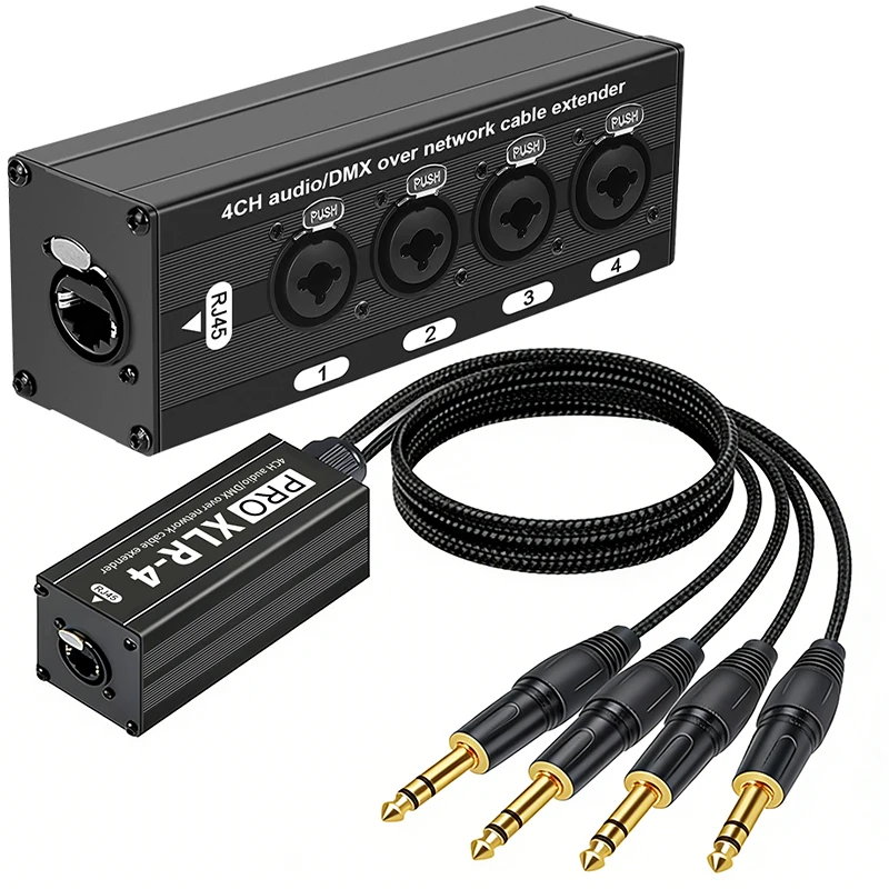 RJ45 to 4-Channel XLR Audio Cable Extender for Stage and Studio Lighting & Sound