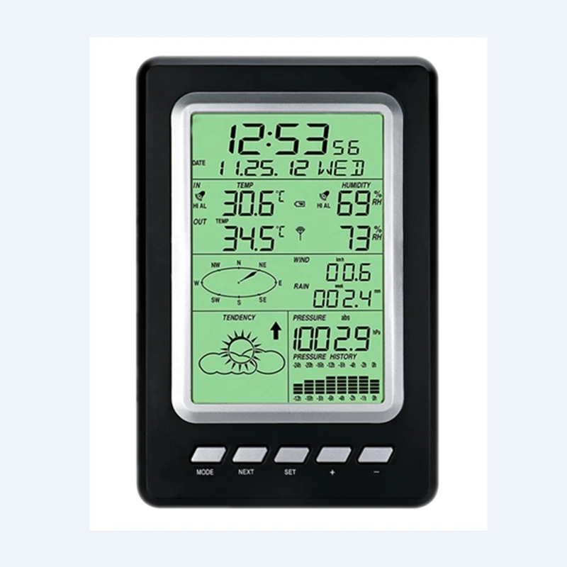 

Профессиональный измеритель температуры и влажности 433 МГц, датчик дождя, давления, ветра, скорости, направления ветра, Беспроводная метеостанция с датой и временем