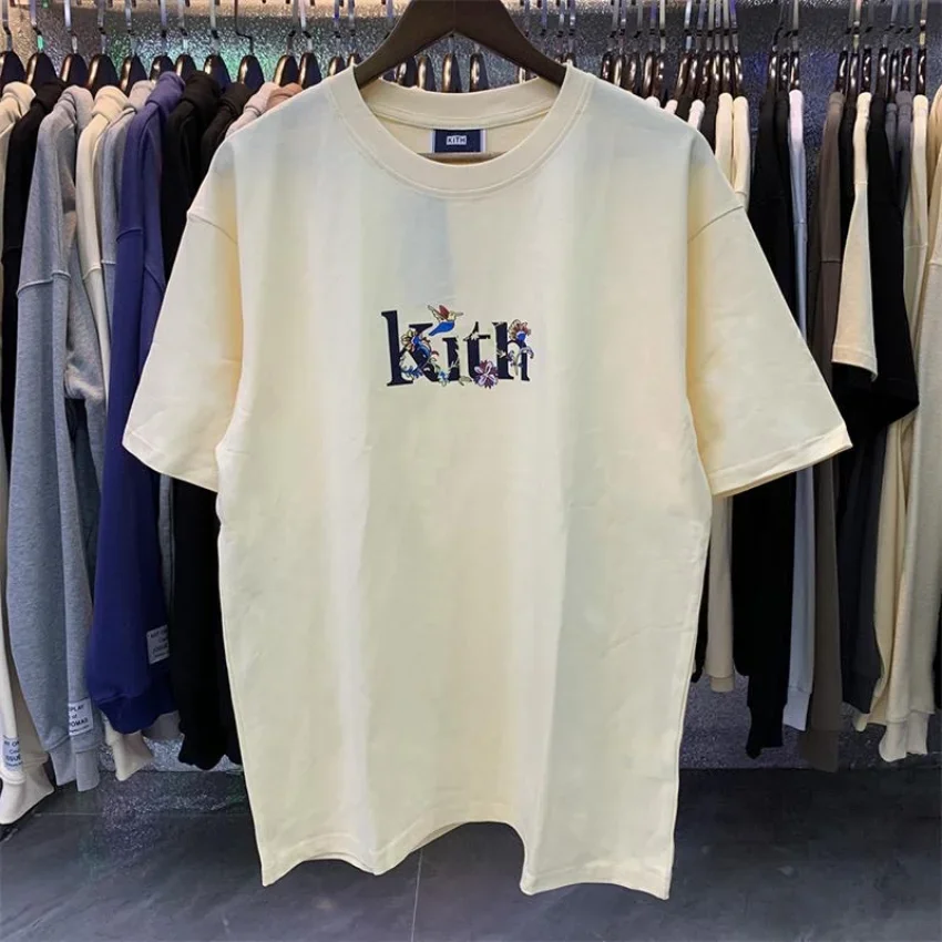 

Летняя футболка с логотипом Kith FW для мужчин и женщин, Высококачественная футболка с цветочным принтом птиц, свободная футболка с коротким рукавом и биркой