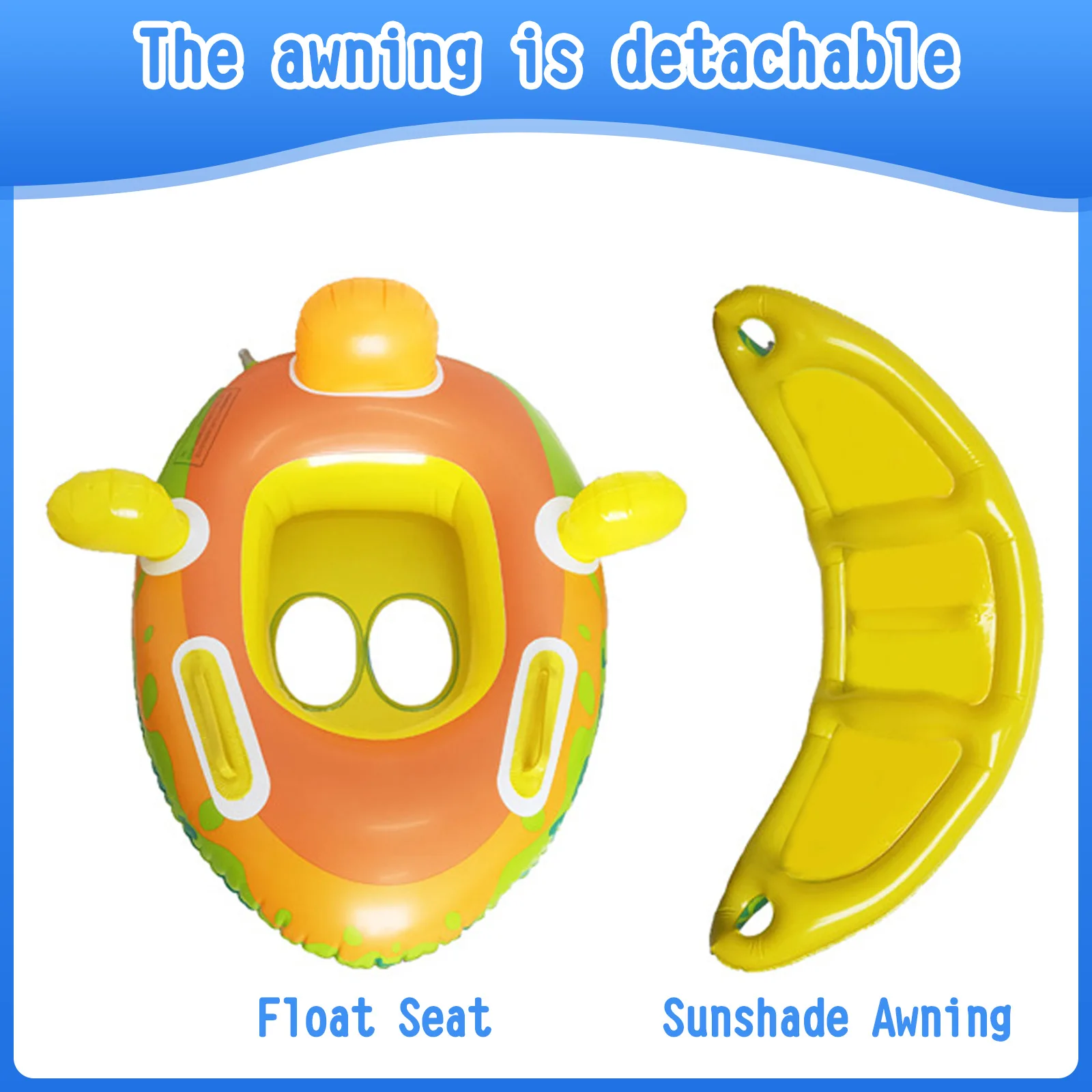 Kids Baby Inflatable Swim Ring Float Seat Cartoon Swimming Seat with Sunshade Awning Fun Pool Toys for Swimming Pool Bathtub