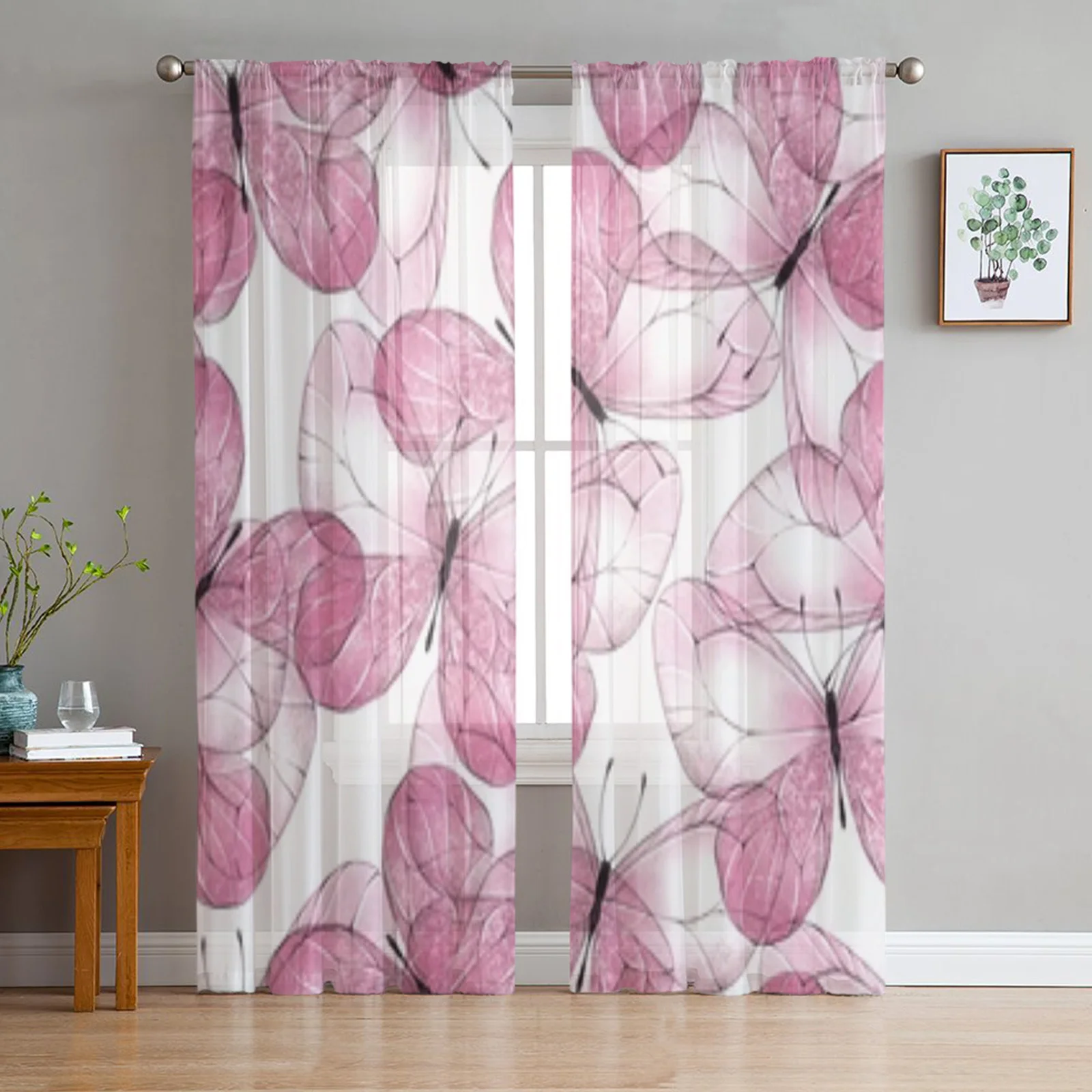

Butterflies Beautiful Sheer Curtains For Living Room Window Transparent Voile Tulle Curtain Bedroom Drapes Home Decor