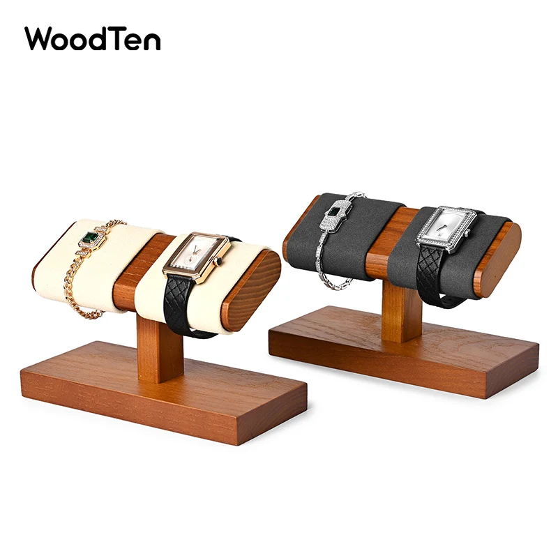 WoodTen 거치대 시계 디스플레이 정리함 스탠드, 팔찌 시계 디스플레이 랙, T자형 솔리드 우드 시계 스탠드