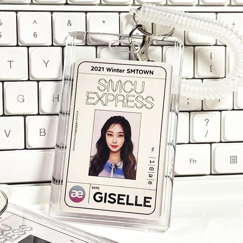 출입증 카드 슬리브 PMMA 투명 이중 카드 보호 커버 탄성 키체인 ID 카드 식사 카드 직장 카드