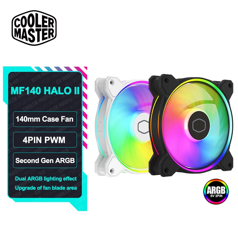 

Cooler Master MF140 HALO Ⅱ Computer Case Fan 5V 3PIN Dual ARGB Light Effect 140mm 4PIN PWM Cooler Water Quiet Cooling Fan