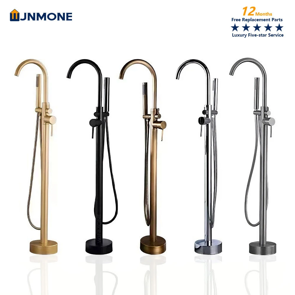 ก๊อกน้ําอ่างอาบน้ําอิสระทองเหลืองหรูหราทันสมัยชุดด้ามจับคู่ 360 °   หมุนห้องน้ําผสมอ่างอาบน้ํา 2 ฟังก์ชั่นก๊อกน้ําอาบน้ํา 1