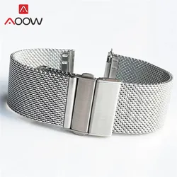 Sleek Stainless Steel Mesh Milanese Loop Watchband with Folding Buckle - 22mm (Silver)