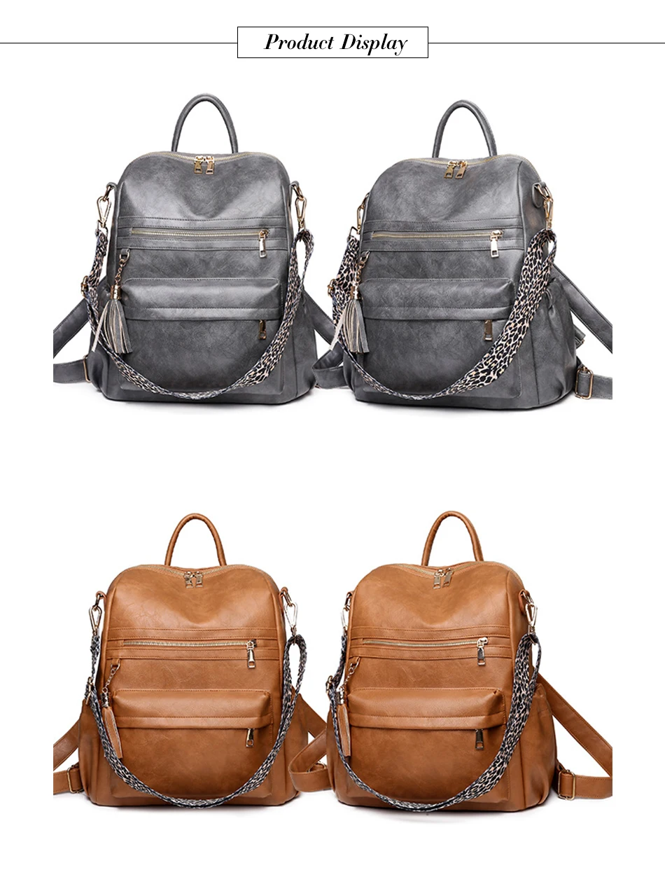 Scuola invernale da donna in pelle PU casual per ragazze adolescenti Zaino da viaggio Borse a tracolla leopardate moda vintage_voghion.com