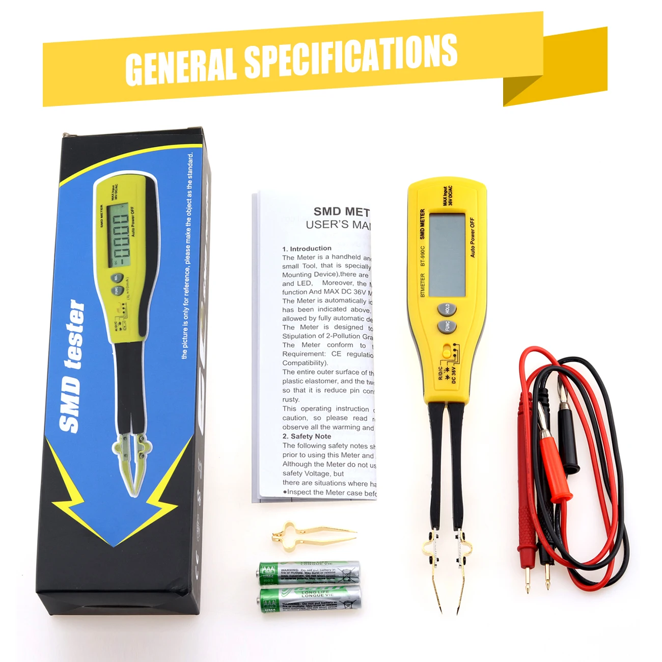 HoldPeak SMD 부품 테스터 6000Ct ±1% Res 자동 범위 조정 REL 골드 핀 CE (SMD 분류, PCB 재작업, 프로토타입 디버깅용)