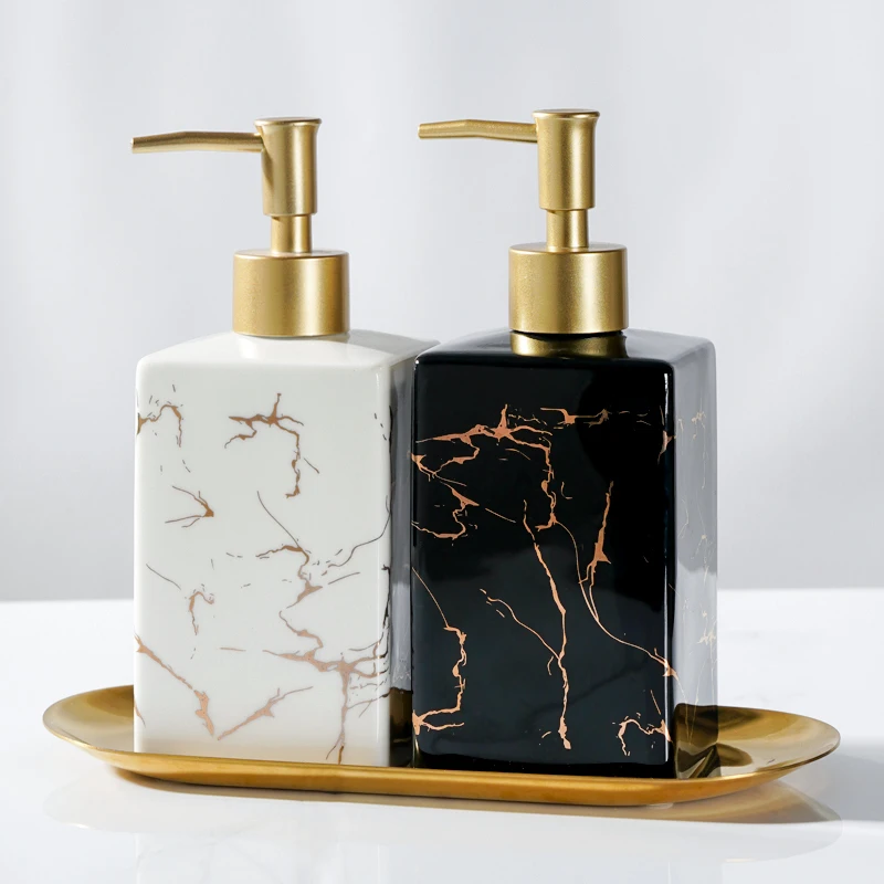 Marbled Hand Sanitizer Press Bottle European Ceramic Shampoo Shower Gel Bottle Lotion Large Capacity Press Bathroom