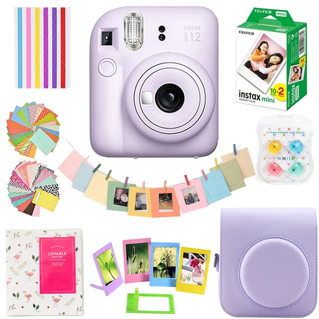 Genuíno fujifilm instax mini 12 câmera instantânea com 20 folhas mini filme papel câmera alça de ombro saco acessórios presente terno 13