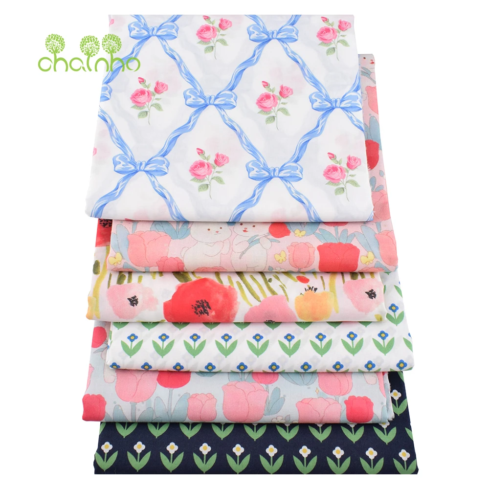 Chainho,Digital Printed Soft Plain Weave Poplin Cotton Fabric,DIY Sewing Quilting Material,Patchwork Cloth,Floral Series,15PC139