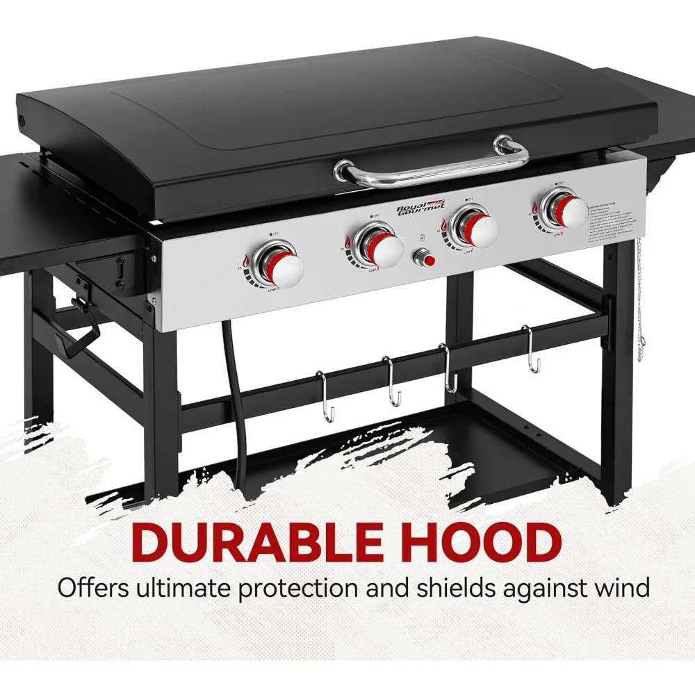 4-Burner Propane Gas Griddle with Hood 36-In Flat Top Grill with Folding Side Shelves for Outdoor Cooking Camping or Tailgating 3