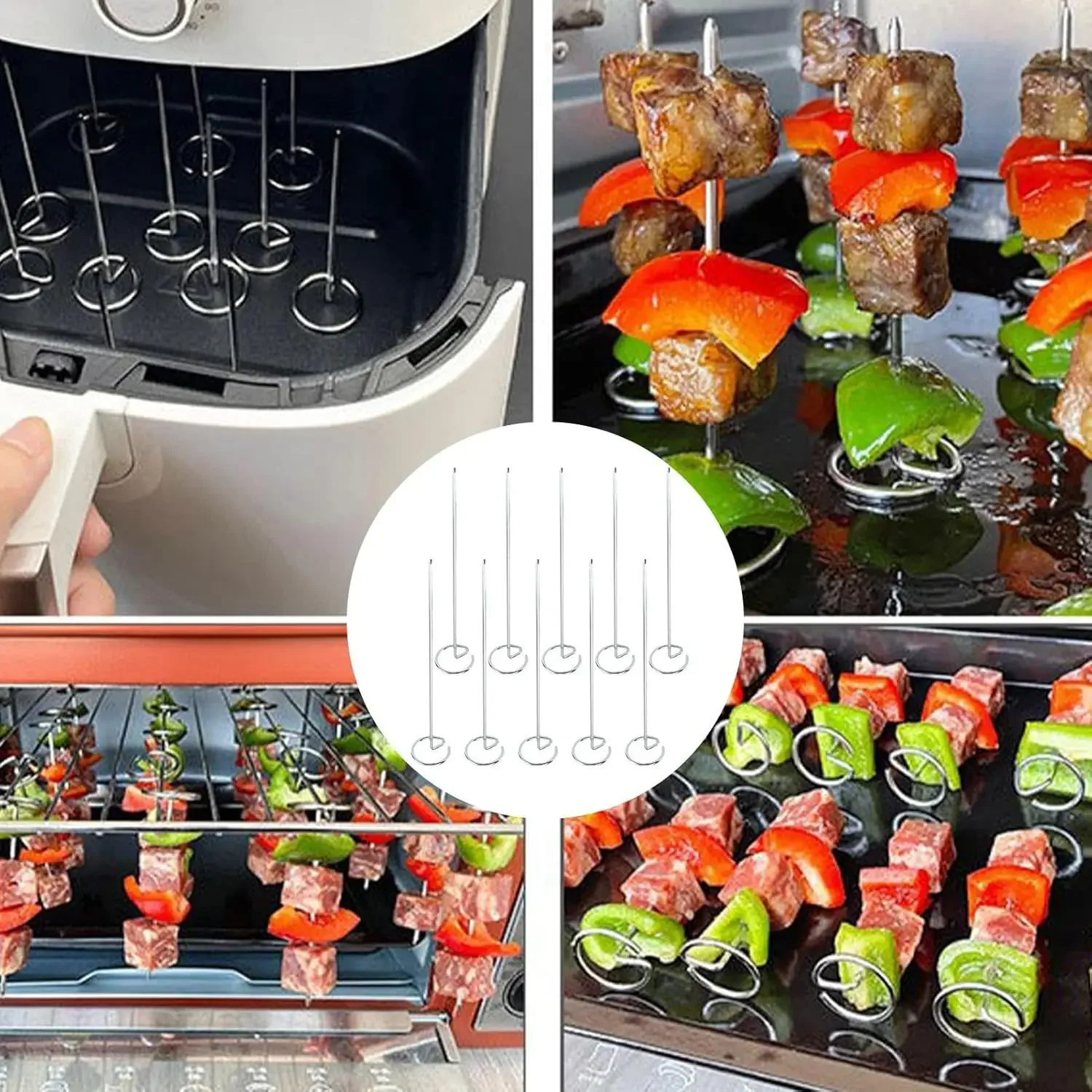 Stainless Steel Barbecue Skewers for Air Fryer Oven Reusable BBQ Grill Meat Skewer Metal Kitchen Baking Stick Mini Cooking Tools