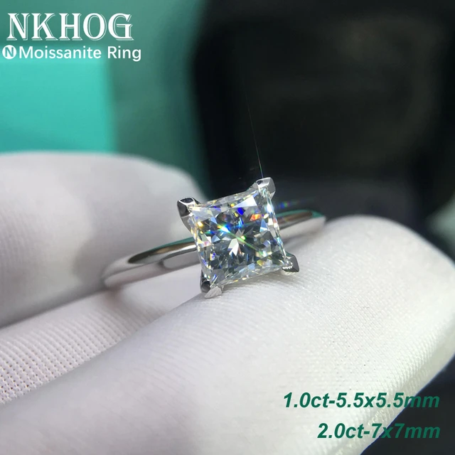 婚約指輪認定1カラット,2カラットのプリンセスカットモアッサナイトエンゲージリング,レディースサプライ,ダイヤモンド,シルバー925の結婚指輪
