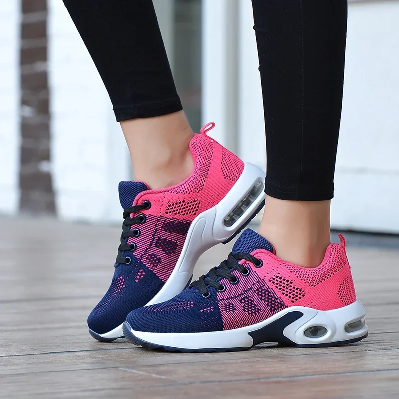 Running Ladies Breathable Sneakers Summer Light Mesh Air Cushion Women's Sports Shoes Outdoor Lace Up Training Shoes