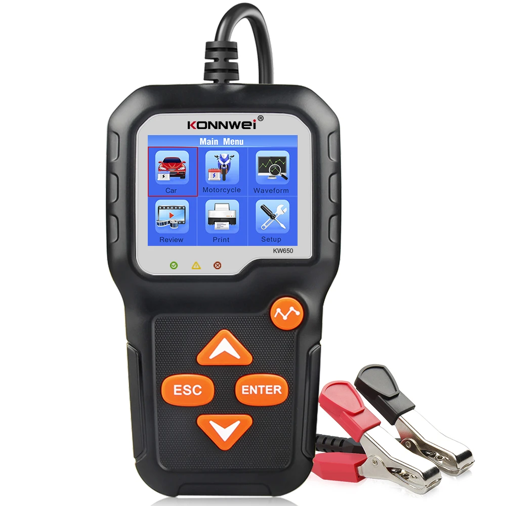 Konnwei Kw650 Tester Per Batteria Per Moto Per Auto 12V 6V Analizzatore Per Sistema Di Batterie 2000Cca Strumenti Di Prova Per Avviamento Di Ricarica 
