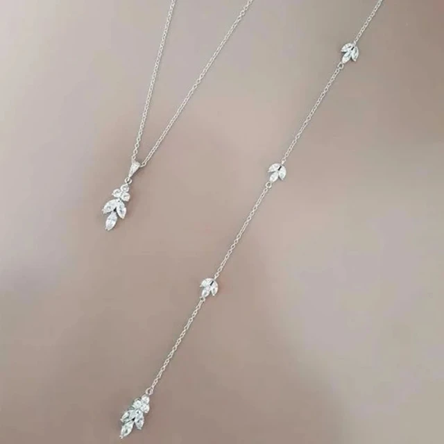 Luxury Flower Zircon Bridal Back Chain Necklace Long Drop Women Summer Full CZ Bride Lady Body Chain Wedding Jewelry Wholesale 2