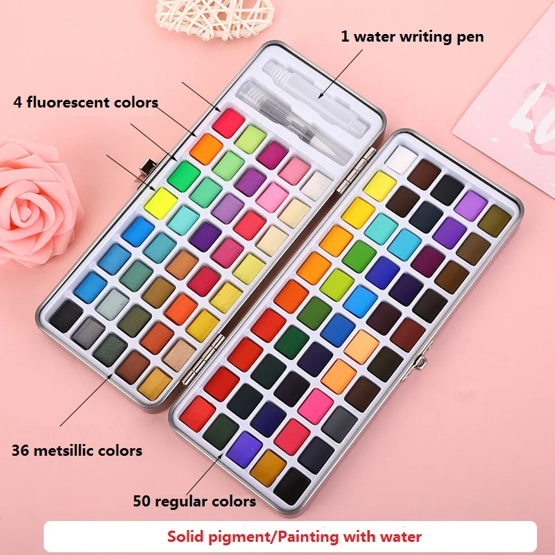 Watercolor Painting Set, Watercolor Paint, Watercolor Pigment Solid Pigments 50/70/90/100 Colors for Art Drawing School Kid Stationery