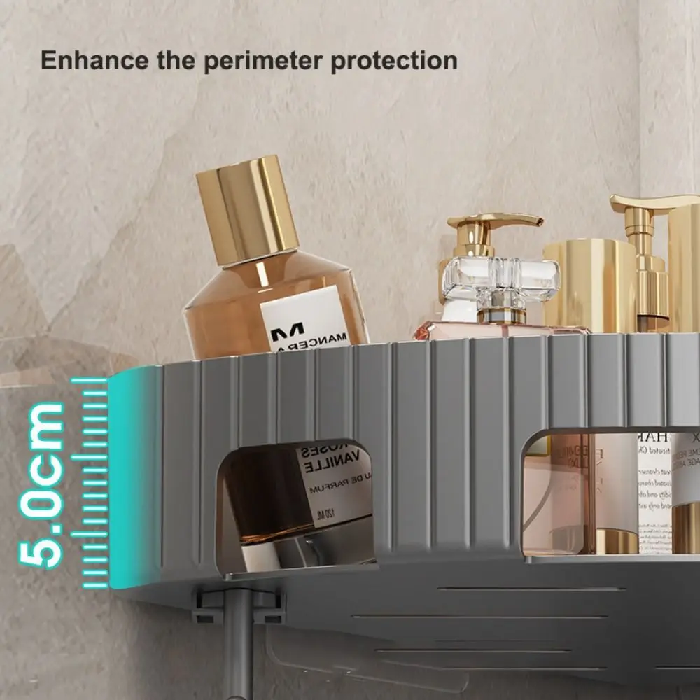 High Quality Plastic Bathroom Storage Rack Wall Mount No Punch Corner Shelf with Hook Simple Installation Condiment Organizer 6