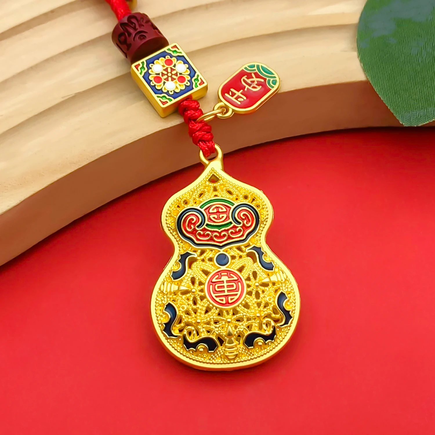Drip-Painted Red and Gold Chinese Charms (Calabash & Fortune Lock) - Perfect for Jewelry Crafting