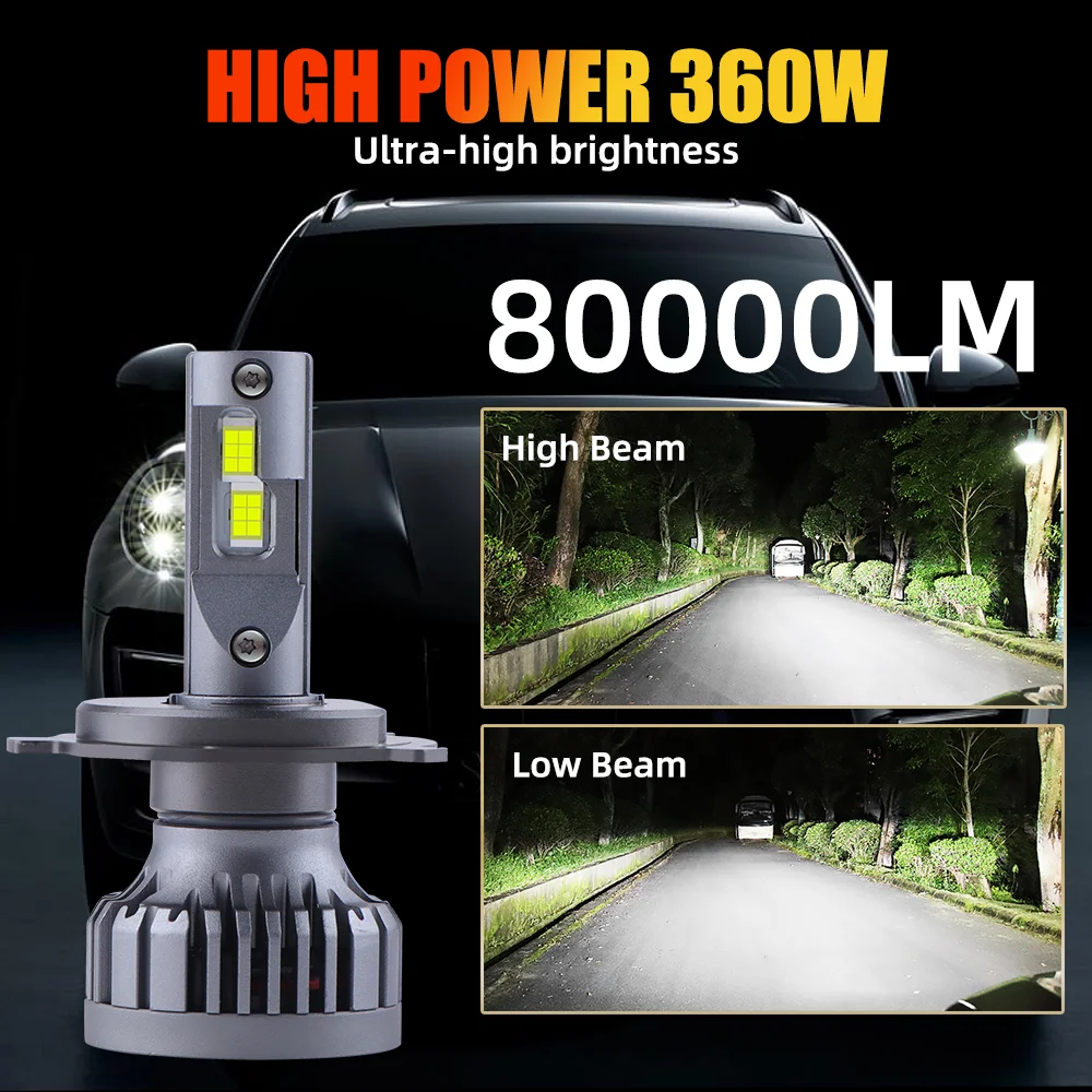 

360W 80000Lm 2PCS H11 Led Headlight Bulb H3 H1 H4 H11 H8 9004 9012 880 H16 9005 9006 H7 LED Canbus 3570 CSP Bright Car Bulbs