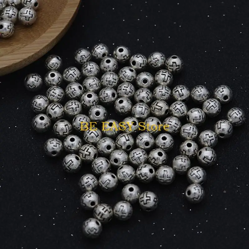 E28F 100pcs 팔찌, 목걸이, 귀걸이, 보석을위한 십자가 둥근 구슬 편리한 사용을 위해 미리 뚫린 구멍 만들기