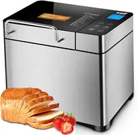 Pro Stainless Steel Bread Machine, 2LB 17-in-1 Programmable XL Bread Maker with Fruit Nut Dispenser, Nonstick Ceramic Pan& D 1