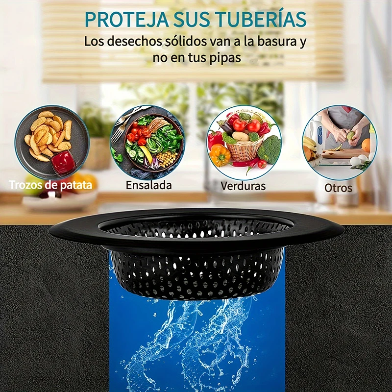 Stainless Steel Sink Strainer Black Anti Clog Mesh Trap Hair Clean Up With Handle Drain Filter Kitchen Bathroom Accessories
