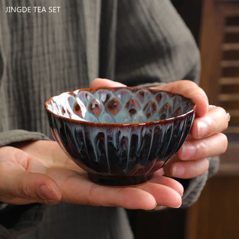 100ml Exquisite Kiln Change Gold Lotus Tea Cup Ceramic Home Master Cup Handmade Beauty Small Tea Bowl Zen Tea Set Accessories